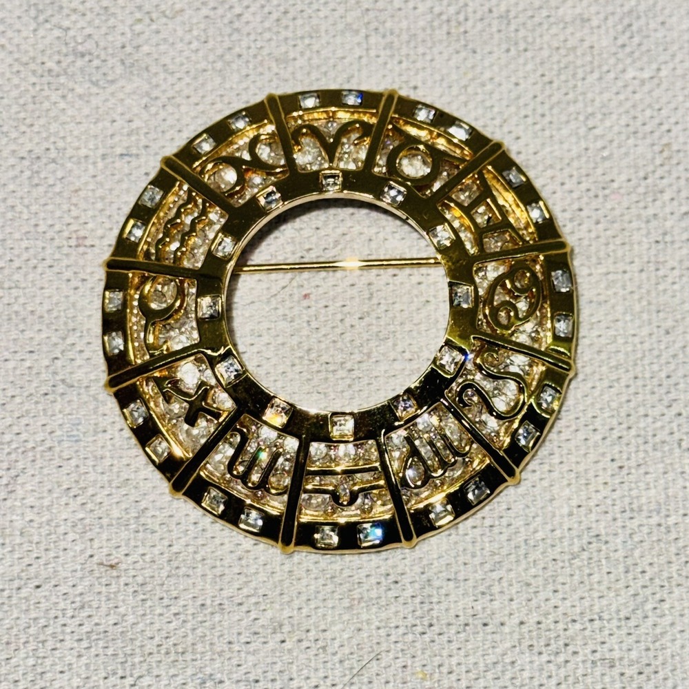 SWAROVSKI  Zodiac Brooch Women OS Gold Celestial Astrology Constellation Mystic